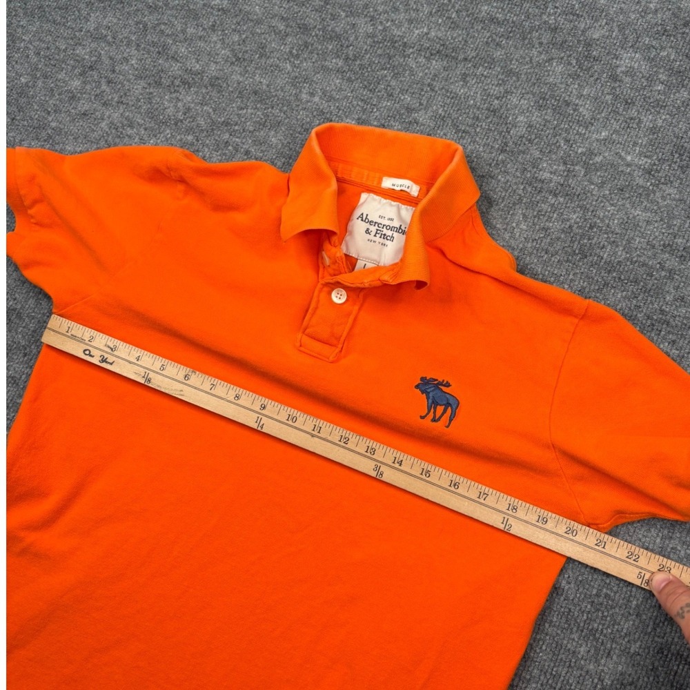 Abercrombie & Fitch Mens Muscle Fit Polo Shirt Orange Cotton Large Short Sleeve - Picture 3 of 11